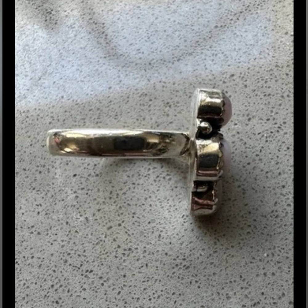 NEW Native Inspired Sterling Silver 925 Stamped Pink Opal Adjustable Ring - Picture 3 of 7
